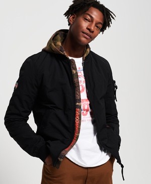 Superdry Hooded Air Corps Bomber Férfi Kabát Fekete | UGIRE4895